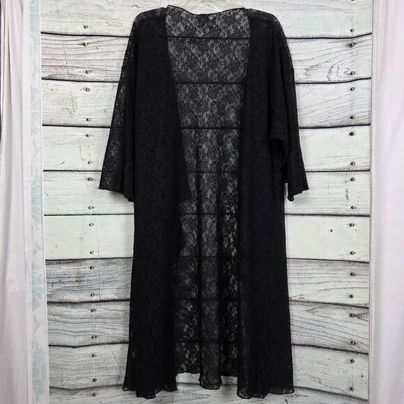 LuLaRoe Black Lace Long Cardigan Kimono Duster Size L - Picture 6 of 9